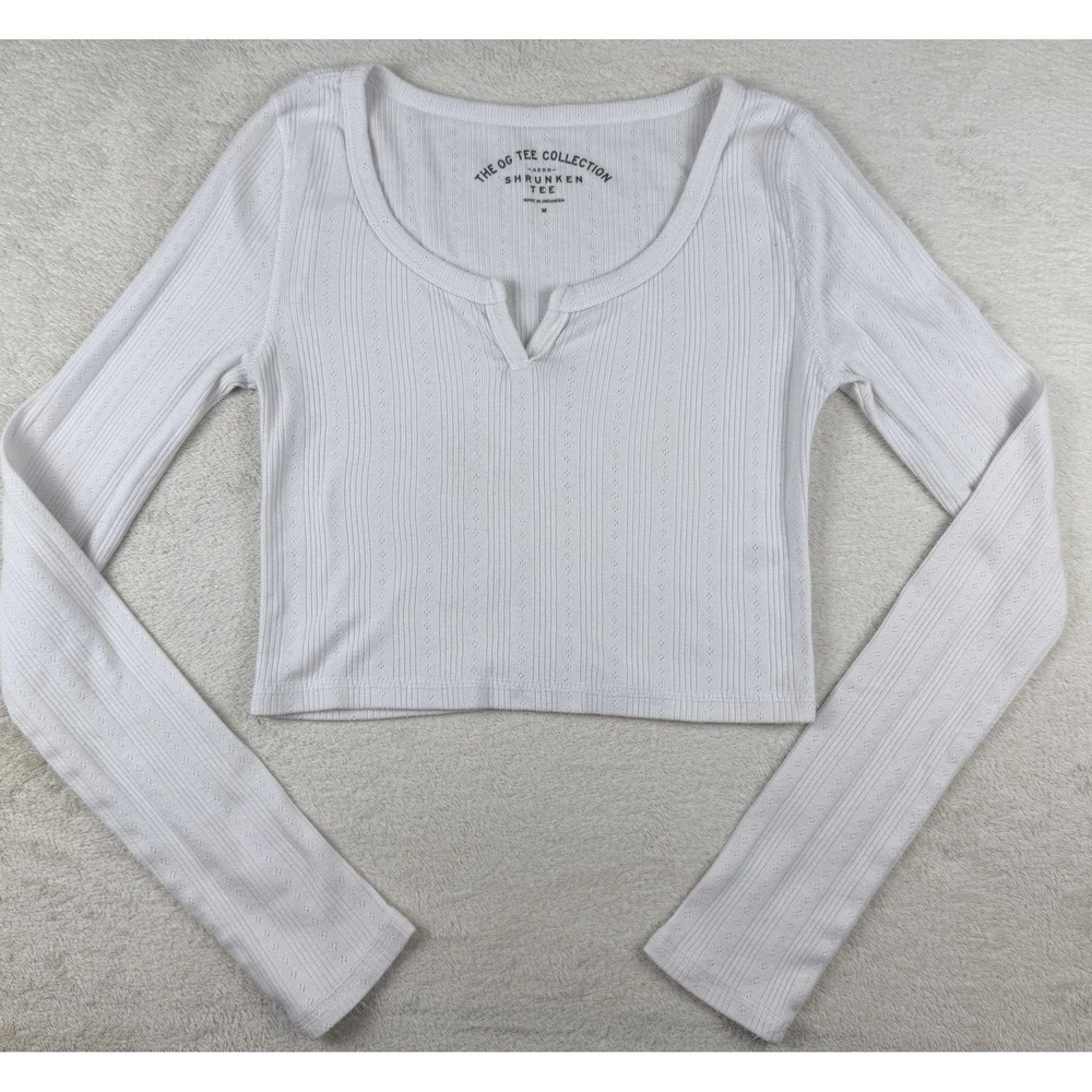 Aero The OG Tee Collection Shrunken‎ Tee White Ribbed  Long Sleeve Size M